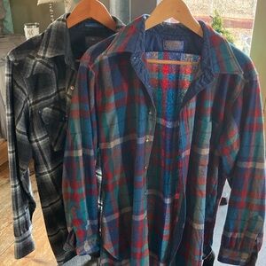 Pendleton Black and Blue Plaid Casual Button Down Shirts